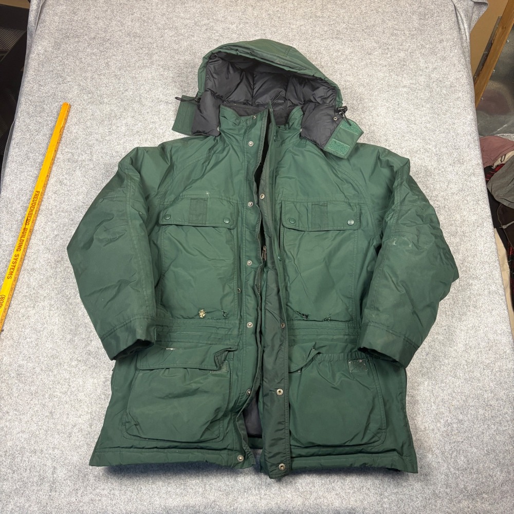 LL Bean Baxter State Parka Mens Medium Green Down Filled Hooded Winter Coat